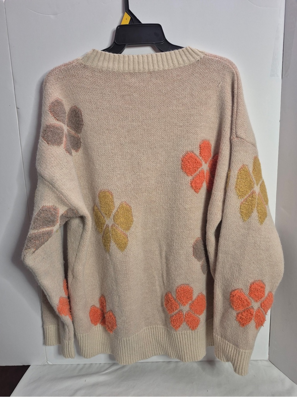 Umgee Cream Crewneck Sweater with Orange, Yellow & Taupe Floral Motif - Picture 3 of 5